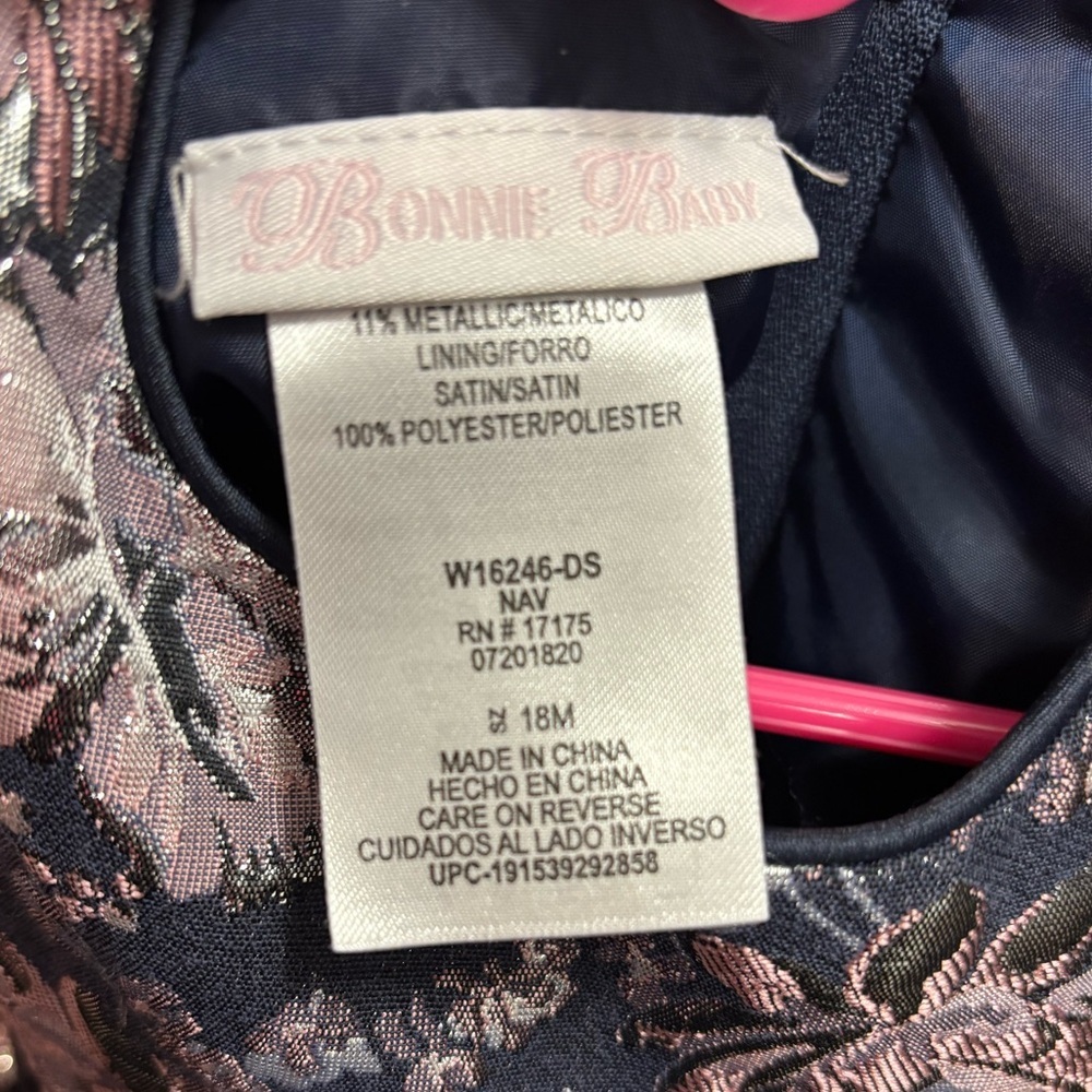 Bonnie Baby Metallic Navy Dress with Pink Accents - Picture 5 of 5
